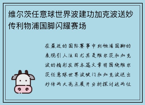 维尔茨任意球世界波建功加克波送妙传利物浦国脚闪耀赛场